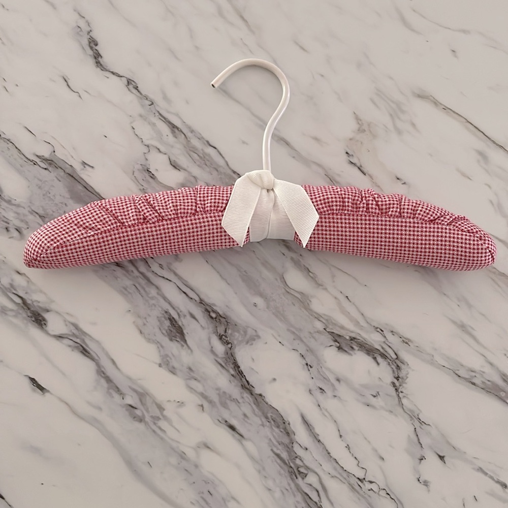 Set of 4 Red and White Padded Hangers with White Bows